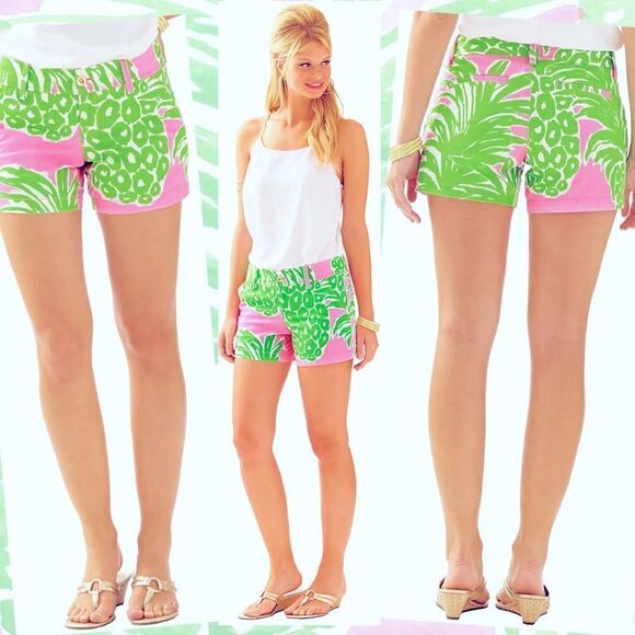 Lilly Pulitzer Callahan Shorts Pink Pout Flamenco Pink Green Pineapple